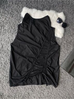 Kaliyana Black Cotton Avant-Garde Ruched Sleeveless Top